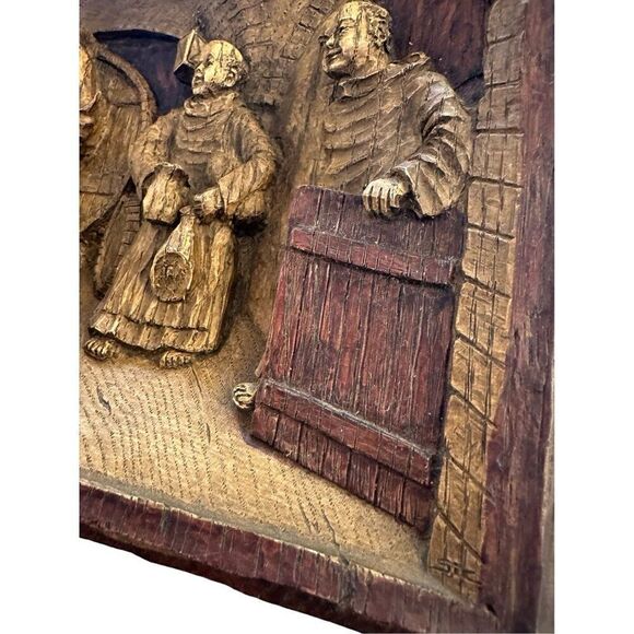 Vintage Hand Carved Monks Sampling Their Beer Wall Plaque - Picture 3 of 6
